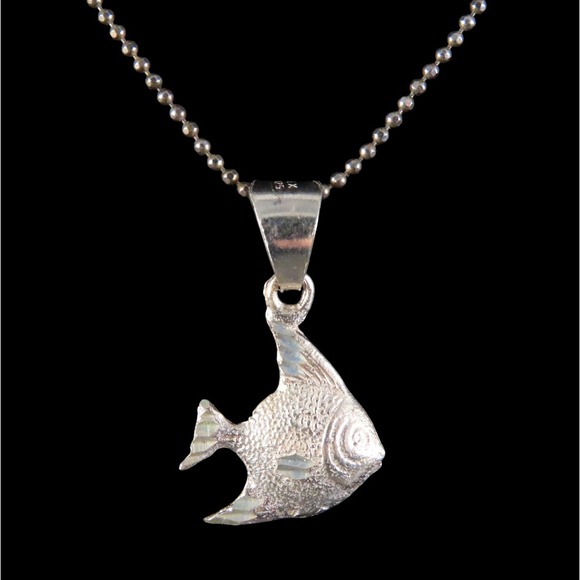 Jewelry - STERLING SILVER 16" Faceted Ball-Chain Necklace DIAMOND CUT ANGEL FISH PENDANT